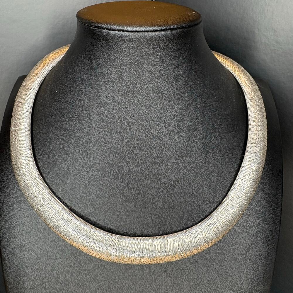 925 Sterling Silver Statement Collar Necklace Hollow Mesh Solid Sterling Silver